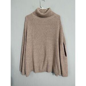 KIRUNDO Women Beige Knit Turtleneck Poncho Sweater Cape One Size